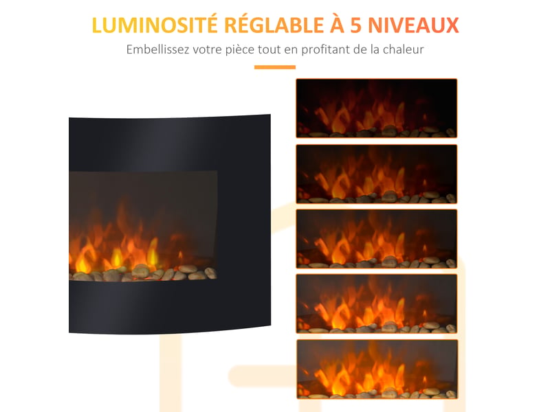 Cheminée électrique murale éclairages latéraux led design affichage avant-gardiste led avec télécommande et minuterie 9001800 w luminosité réglable noir - Conforama R