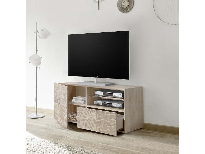  Meuble tv 1 porte aspect bois samoa sérigraphies multi-motifs - juan JUAN - Conforama C