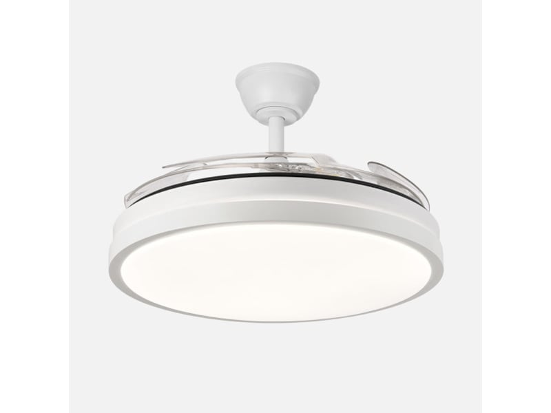 Fabrilamp escorpion plafonnier ventilateur led 59 w, 6980 lm, moteur dc, 4 pales rétractables, ø 107 cm, blanc 214591301 - Conforama E