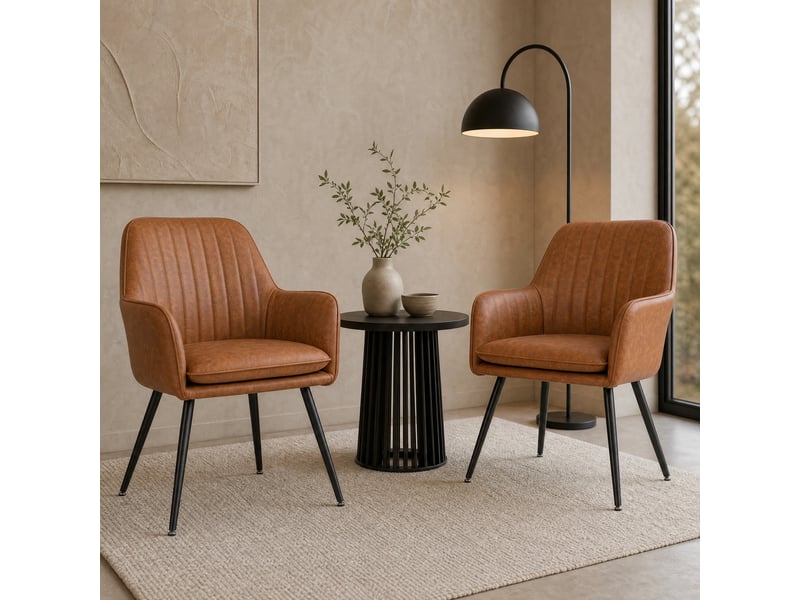 Chaises de salle à manger lot de 2 avec accoudoirs - lpospi - assise rembourrée, cuir, marron  - Conforama C