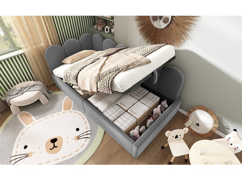 Lit coffre 90x200 cm - lit banquette coffre avec sommier métal et système hydraulique, design contemporain, velours gris, sans matelas - Conforama B