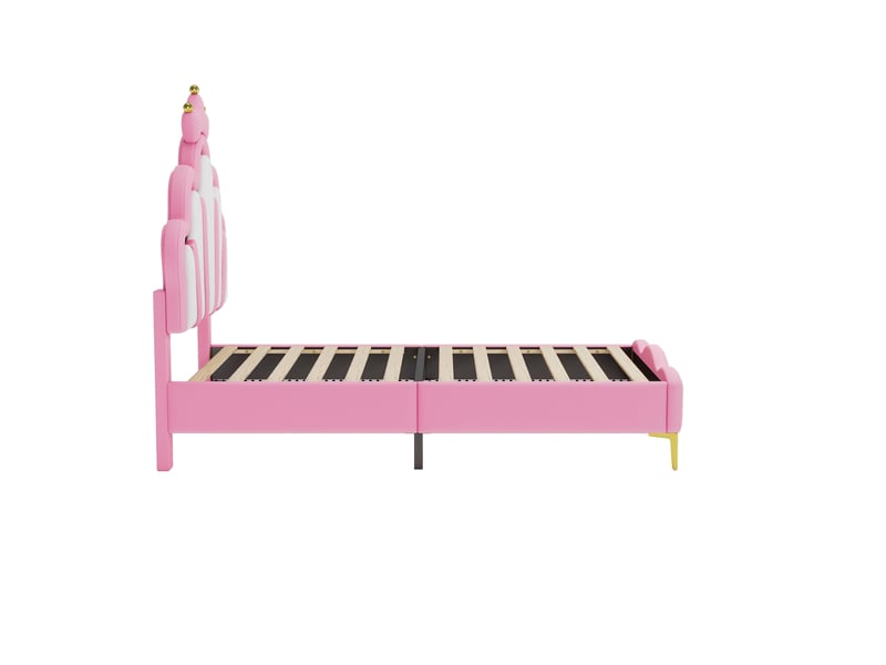 Lit enfant 90x200cm lit princesse en forme de couronne avec led - lit double avec sommier - pu - rose (sans matelas)  - Conforama R