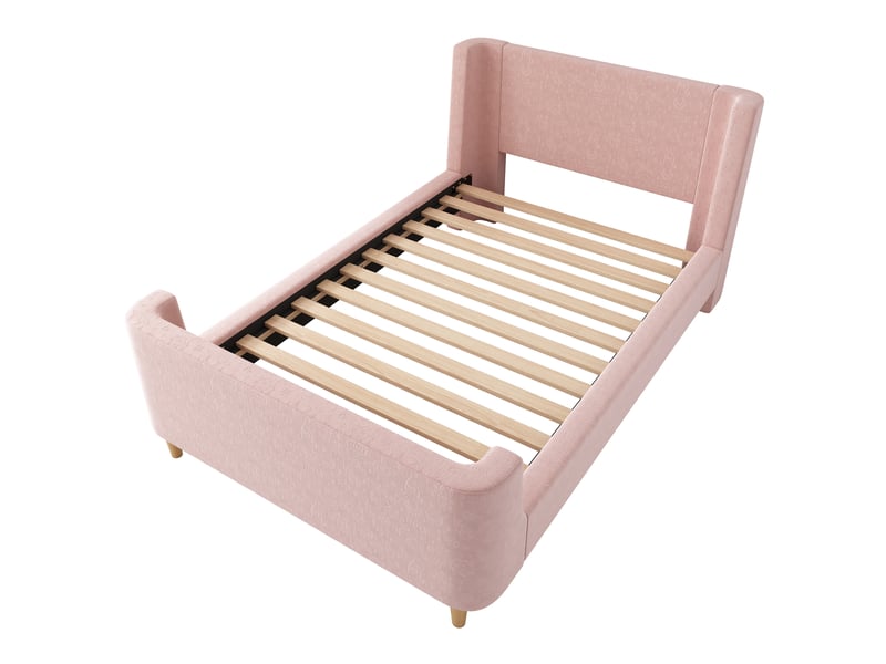  Lit enfant rembourré 90 x 200 cm, motif astronaute, pieds en bois massif, tête de lit rembourrée, sommier à lattes, pour la chambre, velours, rose ABC - Conforama A