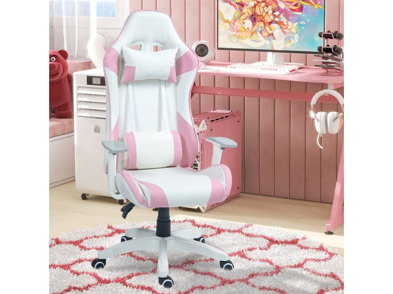  Chaise gaming florara racing inclinable simili cuir rose blanc  - Conforama B