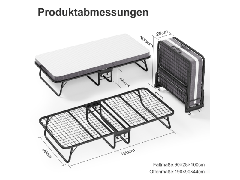 Lit enfant 90x190 cm, lit simple, sommier à lattes, en métal, noir, matelas inclus - Conforama C