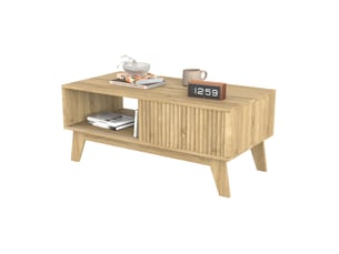 Table basse à porte coulissante avec étagère ouverte, 95 x 48 x 41 cm, couleur bois