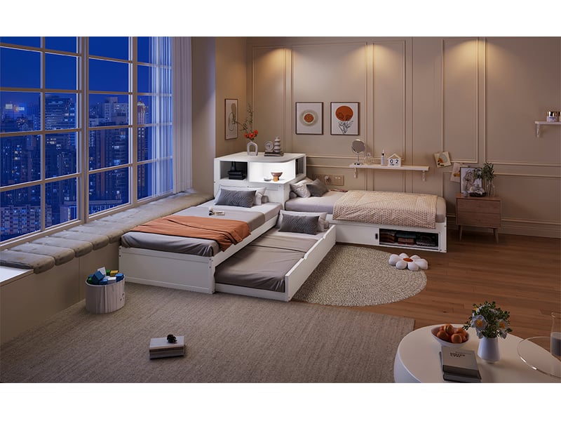  Lit plateforme, lit enfant 90x200 cm, lit gigogne, blanc, led  - Conforama R