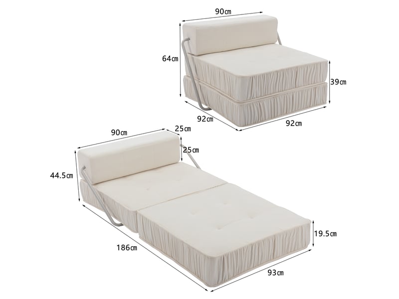  Fauteuil convertible 1 place blanc en tissu, modulable pour salon, bureau ou chambre d'amis, petits espaces  - Conforama C