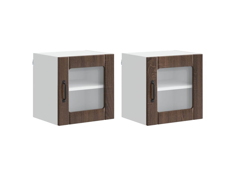 Meuble mural de cuisine, cabinet en verre mural 2 pcs chêne brun bois d'ingénierie shl4623 - Conforama A