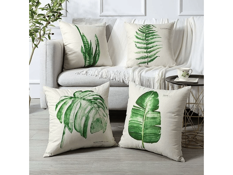  Lot de 4 housse de coussin - 45 x 45 cm, housses de coussin d'extérieur, lot de 4 housses de coussin imperméables motif feuilles, vert  - Conforama D