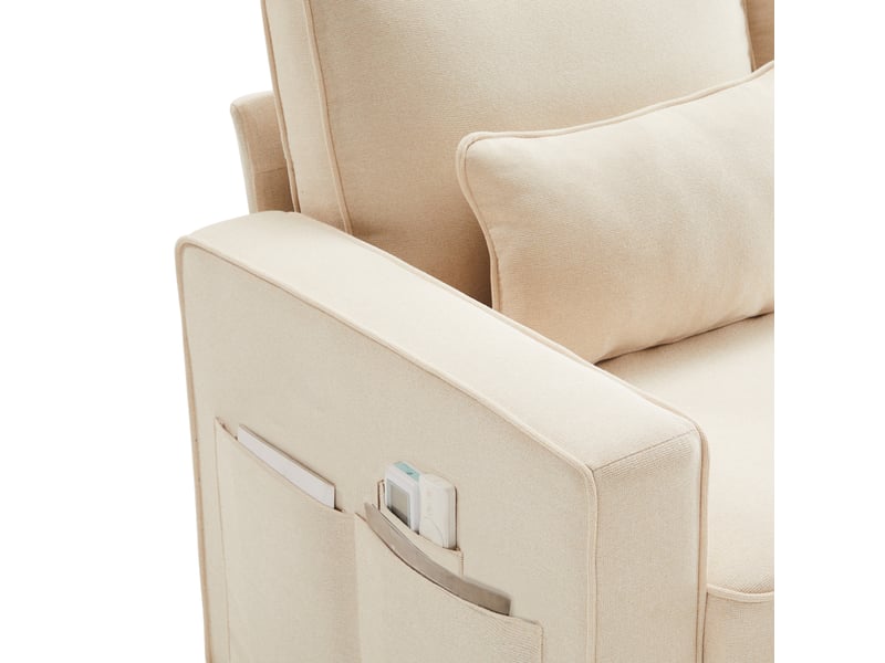  Canapé droit 264x83x87cm, canapé de style simple avec poches d'accoudoirs et 4 coussins, 4 place, tissu lin beige  - Conforama E