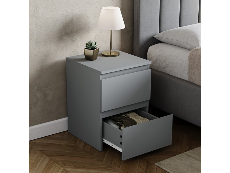  Table de chevet Denver, commode de nuit, chambre, rangement, grand, 2 tiroirs, Gris 3331836 - Conforama E