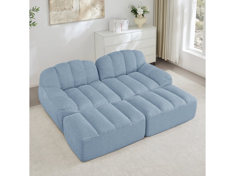  Canapé modulable 2 places bleu, canapé d'angle panoramique sans dossier en tissu granuleux peluche avec rangement tiroir intégré pour salon moderne  - Conforama B