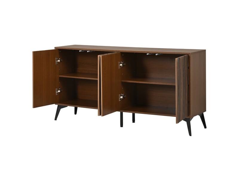  Buffet 4 portes avec étagères réglables 140x35x70 cm mdf coloris noyer  - Conforama D