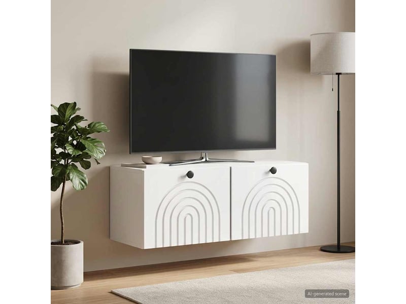  Meuble tv - banc tv - meuble de rangement mural montage mural blanc brillant 78,5 x 31 x 30 cm  - Conforama B