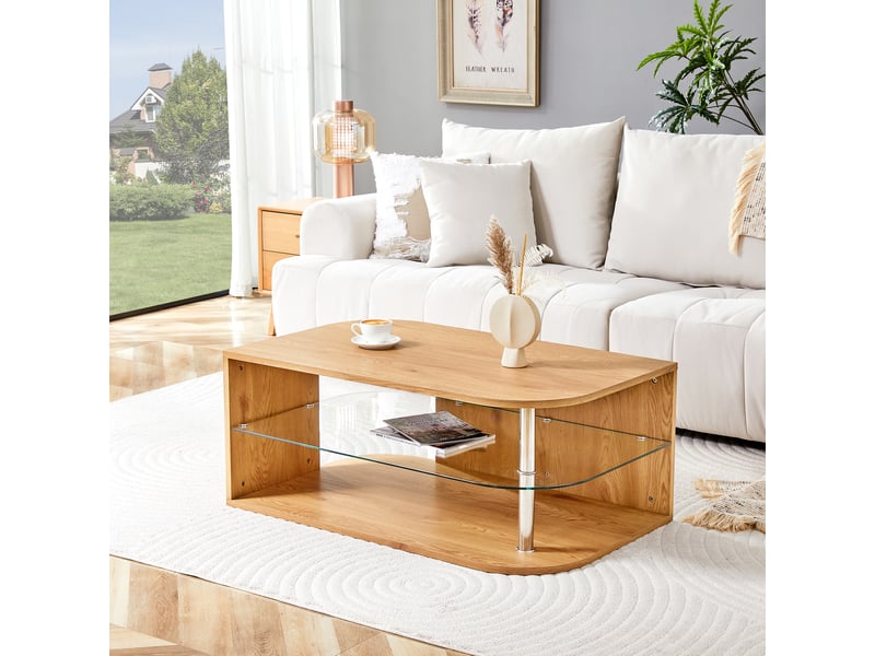  Table basse avec rangement, effet bois naturel, 100 x 60 x 42 cm  - Conforama E