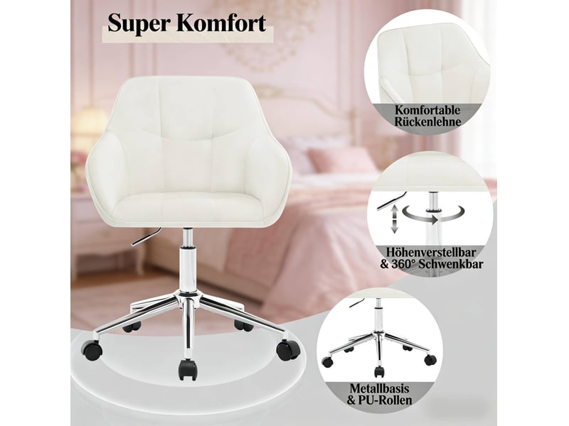  Chaise de bureau 40x56x90 cm réglable en hauteur métal blanc crème  - Conforama D