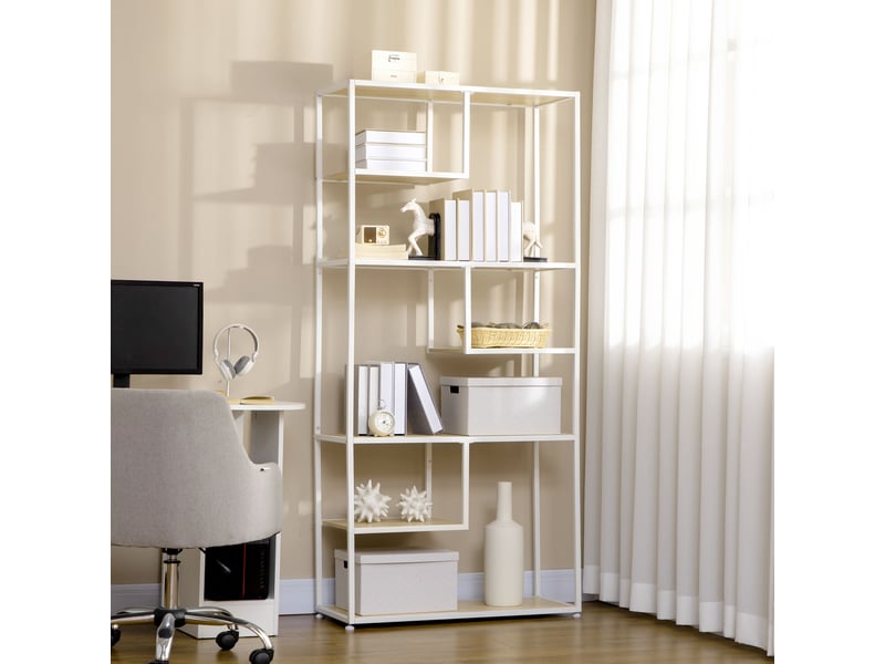  Bibliothèque étagère de rangement à 7 niveaux cadre en acier style industriel 83 x 34 x 180 cm chêne  - Conforama C