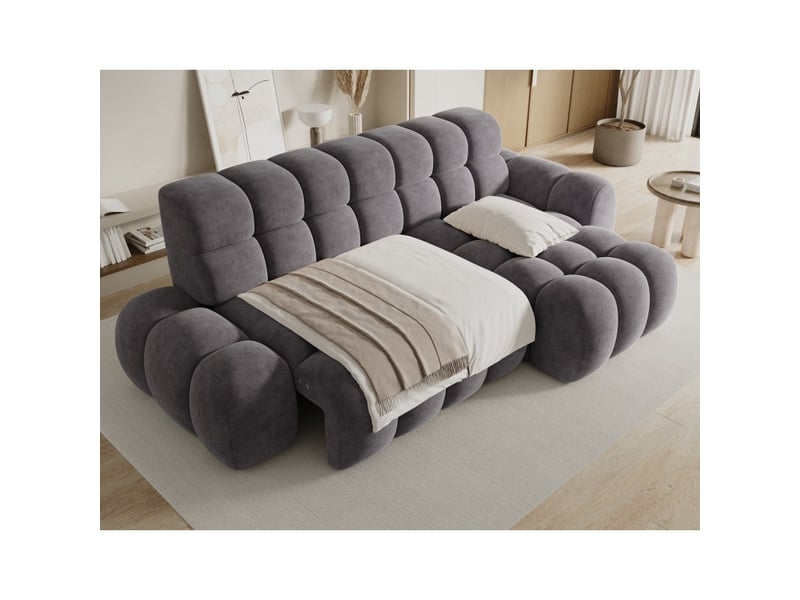  Canapé d'angle convertible bulla 3 places gris angle droit – tissu effet alcantara avec extension d'assise électrique  - Conforama E