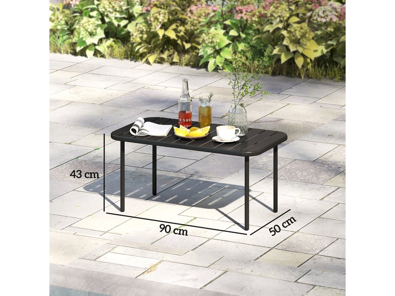 Table d'appoint rectangulaire en acier, facile à nettoyer, pour balcon, jardin, terrasse, véranda, 90 x 50 x 43 cm, noire - Conforama E