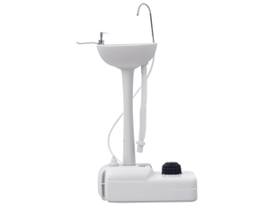 Station lavage mains portable plein aircamping, réservoir 17 l, savon, porte-serviettes, 2 roues pehd, événements, gris clair.