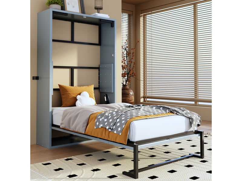  Lit escamotable lit simple, verrouillage mural, pliage vertical, structure silencieuse, 90×200 cm, sans matelas  - Conforama C