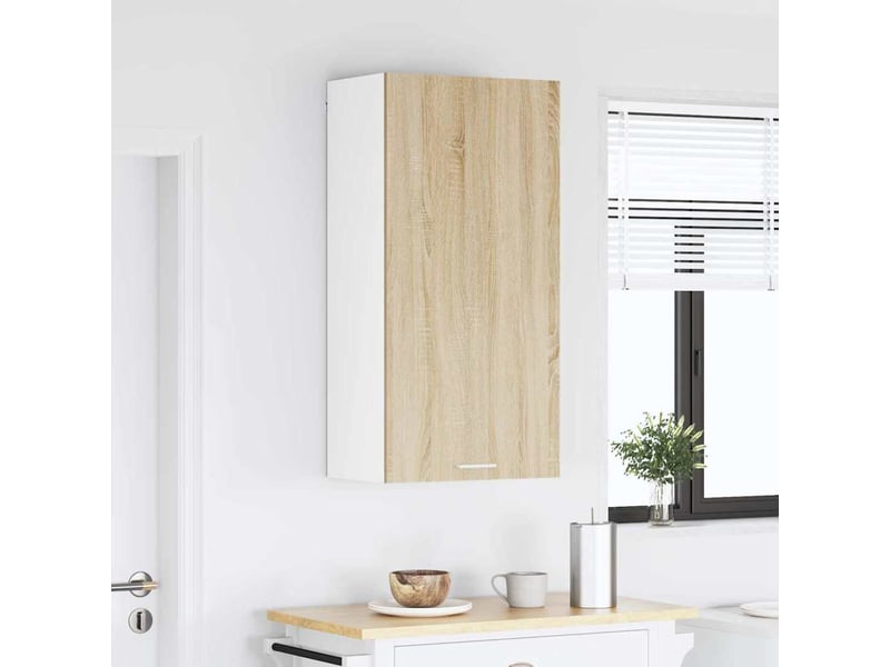 Meuble de rangement cuisine, armoire suspendue chêne sonoma et blanc 50x31x100cm - Conforama D