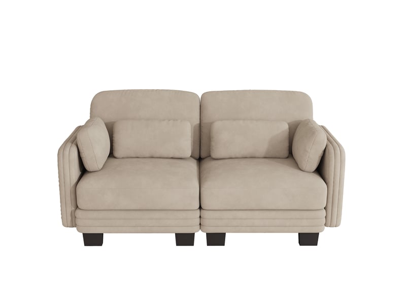 Canapé droit modulable 2 places 176x88x88 cm en chenille café clair - Conforama E