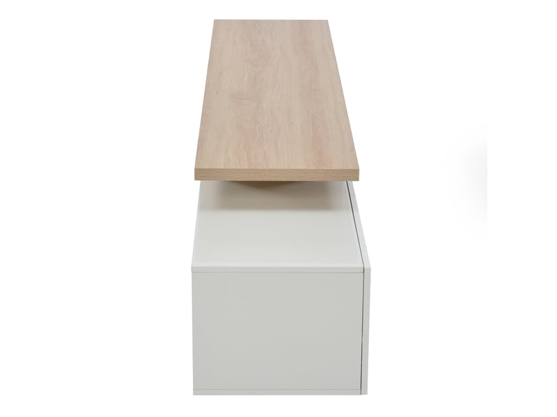  Meuble tv led - 200 x 39 x 42 cm-blanc et chêne - avec plateau supérieur ouvert et éclairage d'ambiance led - meuble de salon moderne  - Conforama E