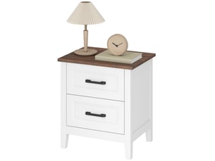Table de chevet, table de nuit avec 2 tiroirs, plateau effet bois, style rustique, pour chambre à coucher, salon, blanc