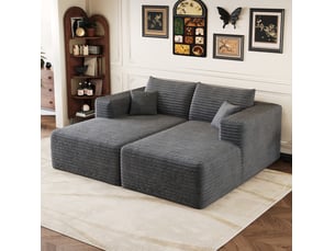 Canapé modulable convertible 2 places en tissu velours côtelé gris foncé, avec méridienne, sans montage