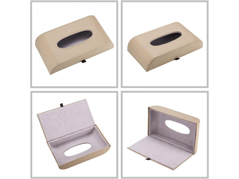 Porte-mouchoirs pour voiture, boîte à mouchoirs portable en cuir synthétique, boîte à serviettes rectangulaire, beige - Conforama B