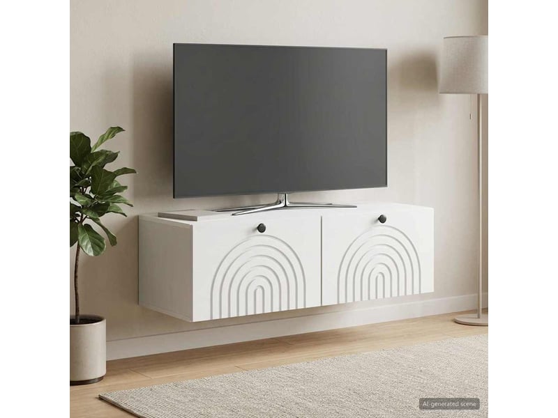  Meuble tv - banc tv - meuble de rangement mural 99 x 41 x 30 cm blanc bois d'ingénierie  - Conforama D