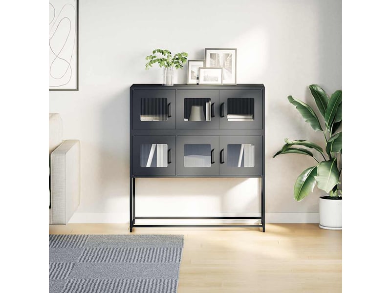  Buffet - bahut - meuble de rangement anthracite 100,5x39x107 cm acier laminé à froid  - Conforama D