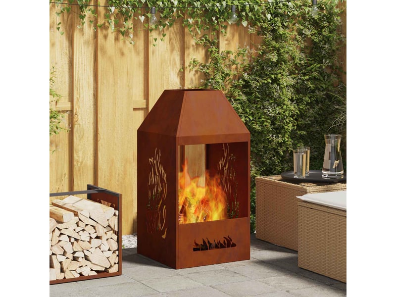  Brasero exterieur, foyer camping rouillé 50x50x100 cm acier patiné shl58530  - Conforama B