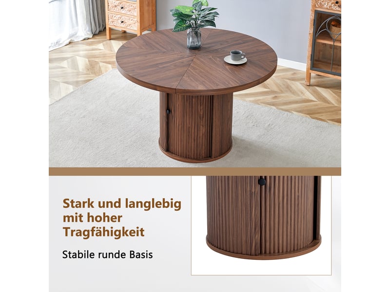 Table à manger ronde,115x115x74 cm,avec rangement,mdf,coloris noyer - Conforama E