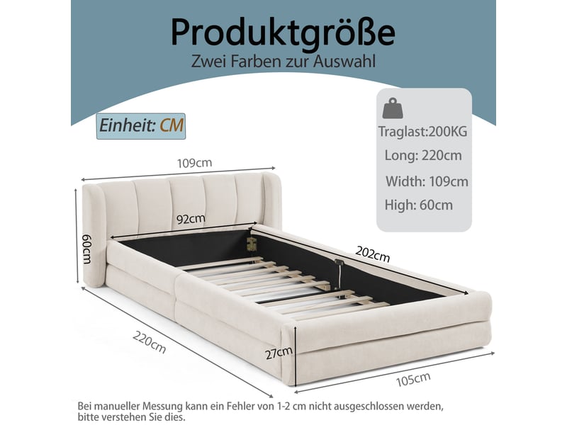  Lit simple 90x200 cm en chenille beige, dossier rembourré, pour enfant  - Conforama C