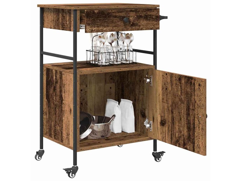  Desserte de cuisine, chariot de rangement bois ancien 56x43x89,5 cm  - Conforama C