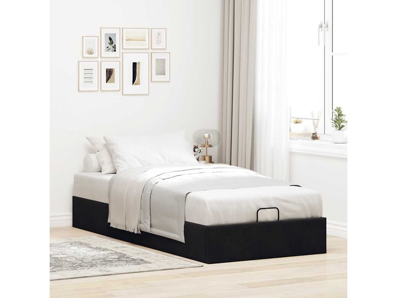  Lit simple- lit adulte -  cadre de lit ottoman sans matelas noir 80x200 cm velours  - Conforama B