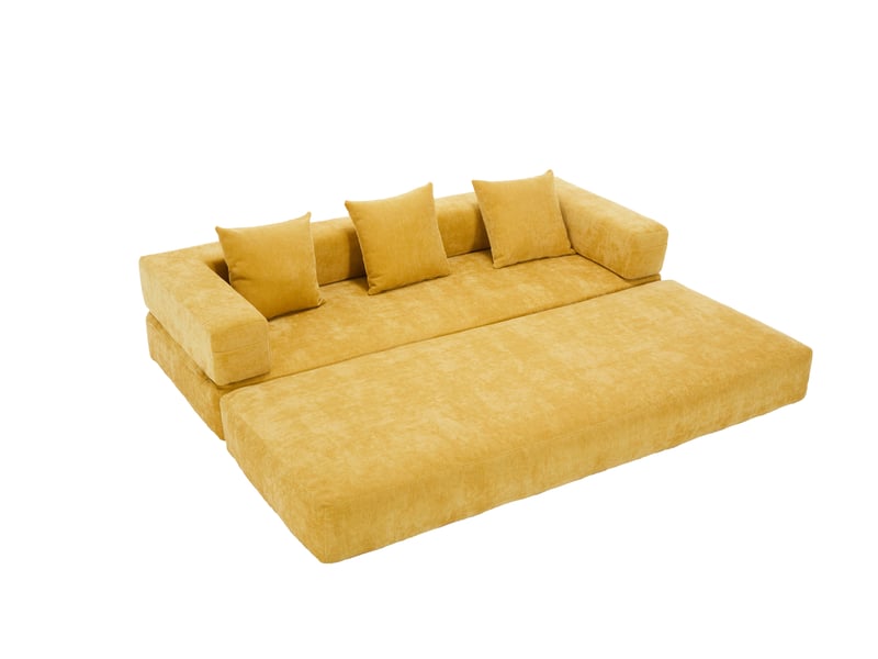 Canapé modulable Block en chenille ultra douce, rangement, poches latérales, antidérapant - Conforama D
