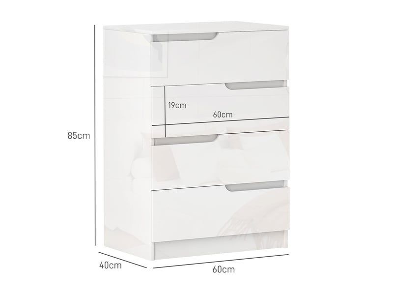  Commode moderne et minimaliste à 4 tiroirs en bois, 60 x 40 x 85 cm, blanc brillant  - Conforama E