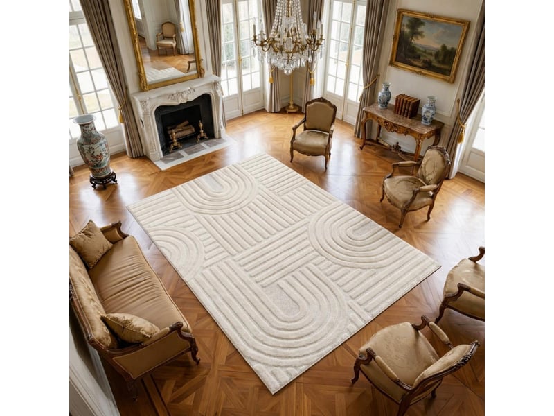  Tapis chambre 80 x 150 cm, motif géométrique en relief, crème, noor  - Conforama A
