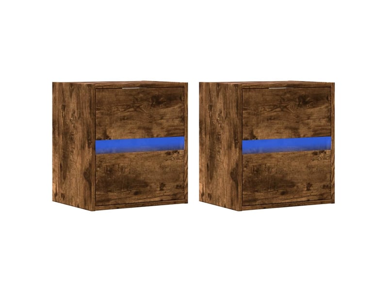 Lot de 2 meuble tv mural avec lumières led chêne fumé 41x31x45 cm shl19081 - Conforama C