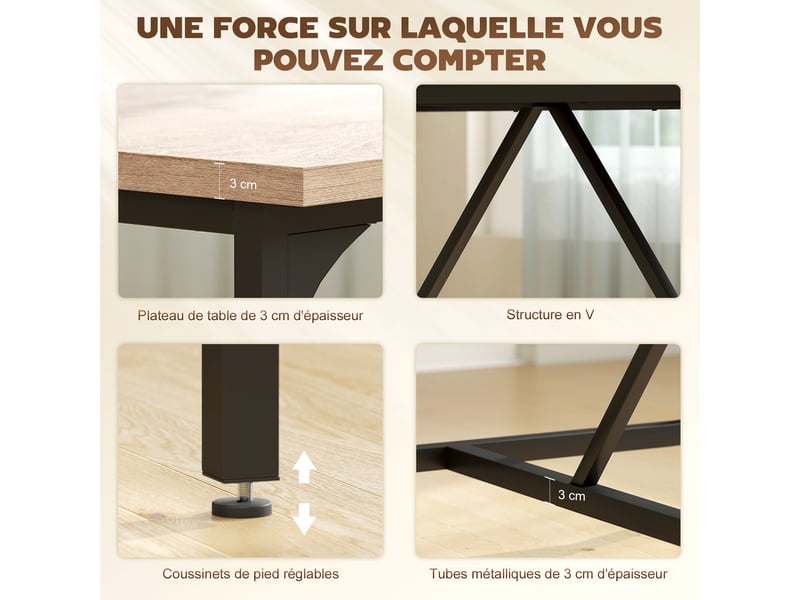 Table à manger rectangulaire pour 6-8 personnes table de cuisine style industriel effet bois naturel 180 x 80 x 75,5 cm - Conforama R