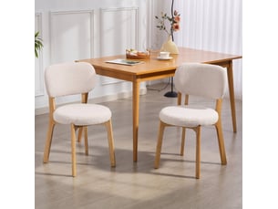 Chaises de salle à manger lot de 2, assise large et dossier incurvé en tissu bouclette crème