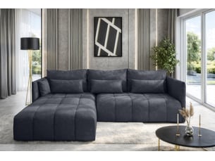 Canapé d'angle réversible convertible <strong>AX LIVING </strong> <strong>Cosmova</strong> 4 places Velours gris avec coffre de rangement