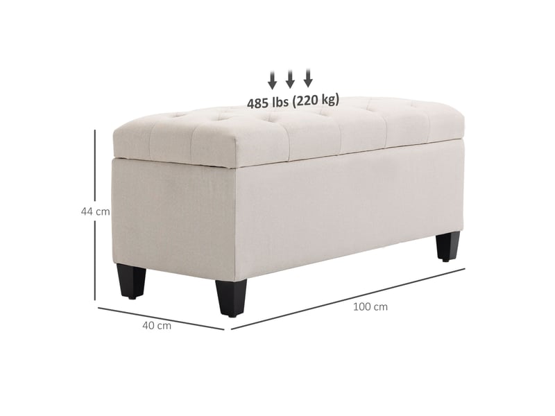  Banc coffre 100x40x44 cm, banc de lit, pieds antidérapants, assise confortable, polyester et métal, pour salon, blanc  - Conforama C
