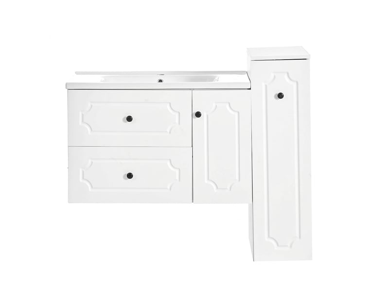  Meuble salle de bain 107 cm avec colonne ensemble meuble vasque céramique blanc  - Conforama A
