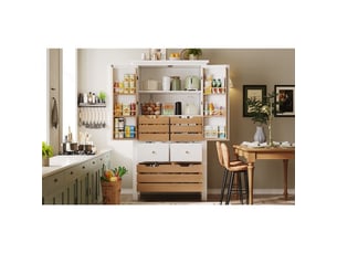 Buffet de cuisine blanc - dimensions 80x40x140 cm - mdf robuste - 2 portes doubles - 5 tiroirs avec grilles amovibles