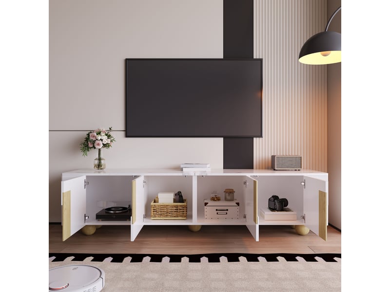  Meuble tv, effet marbre, 4 portes, style minimaliste, design moderne et élégant pour salon  - Conforama D